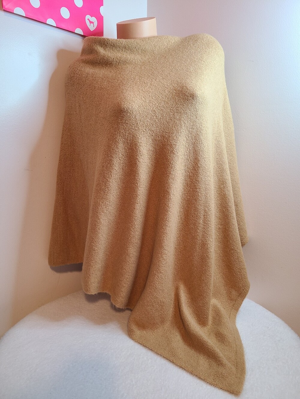 Look By M Cashmere Soft Camel Knit Poncho Sweater OS One Size NWT